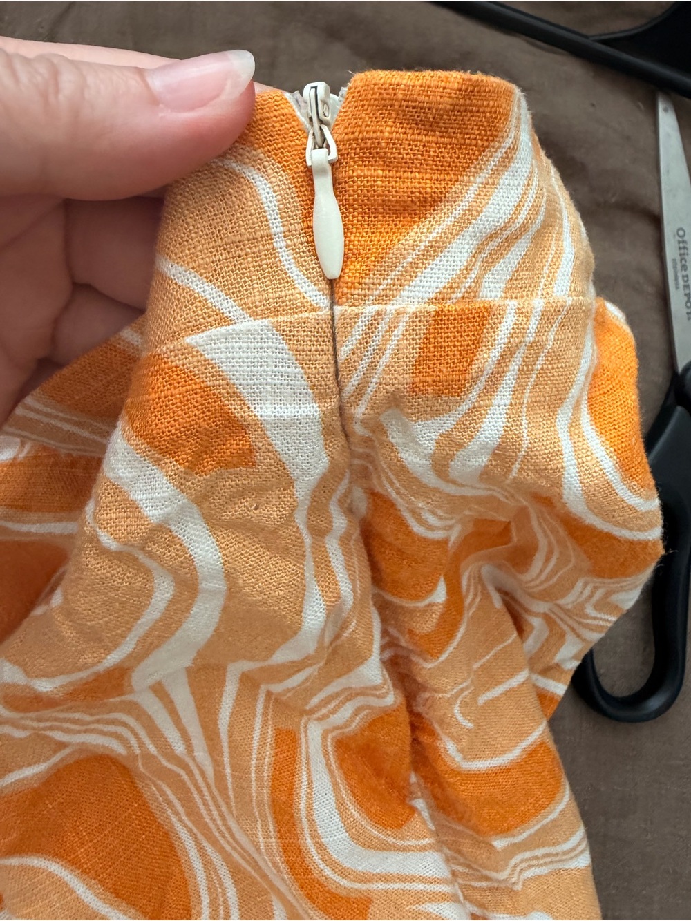 Funky Orange Swirl Linen-Blend Midi Skirt - Picture 2 of 6